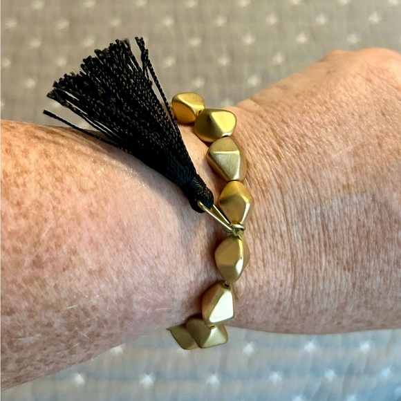 (Bundle 3 for $15) Gold Beaded Bracelet with Black Tassel - Picture 2 of 2